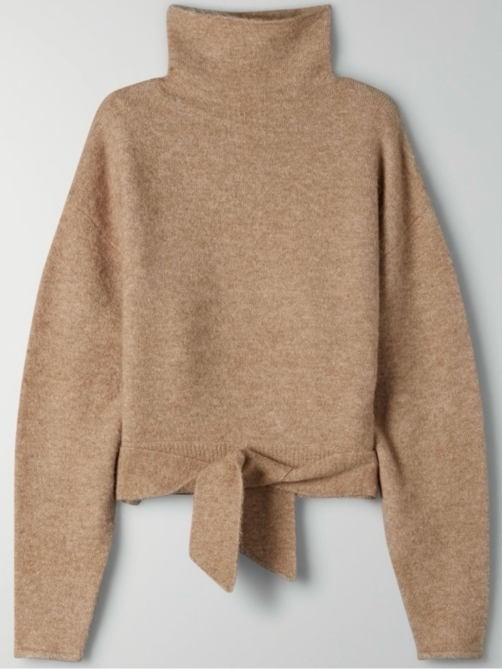 Aritzia Camel Tie-Front Turtleneck Sweater